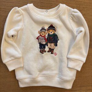 Ralph Lauren Polo Girls Bear Sweatshirt With Puff Sleeves (9M).